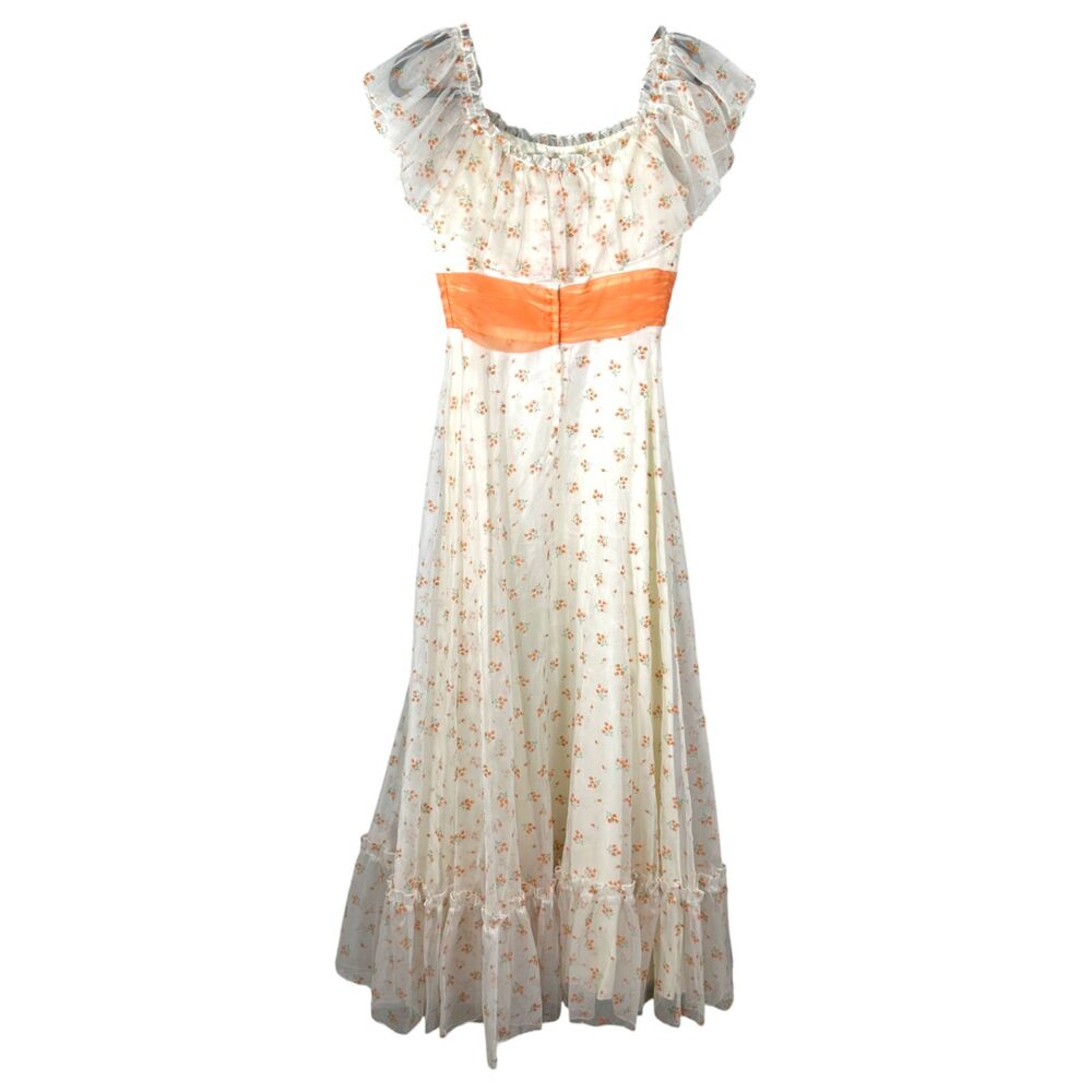Vintage Union Made Tiered Cottage Orange Floral Maxi Dress Size XS - READ
